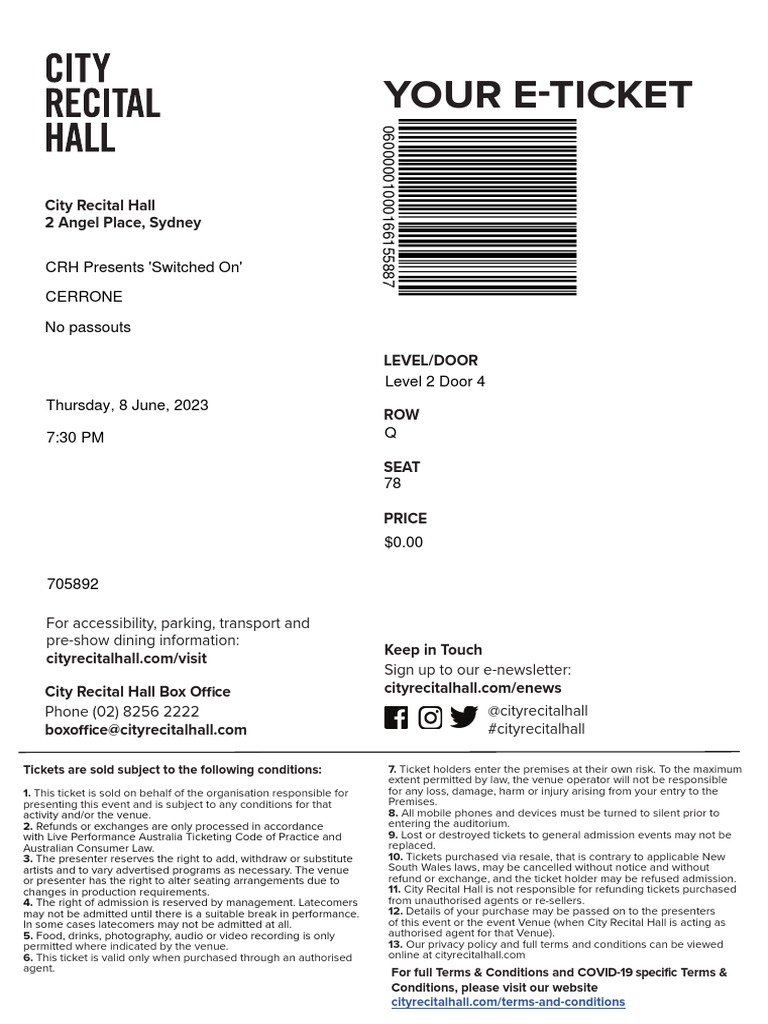 CRH Cerrone Ticket PDF Ticket (Admission)
