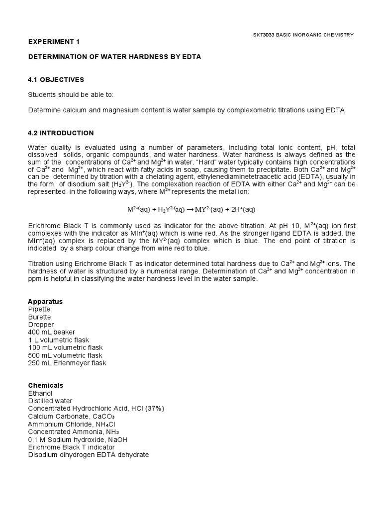 Water Hardness Determination by EDTA | PDF | Titration | Chemistry