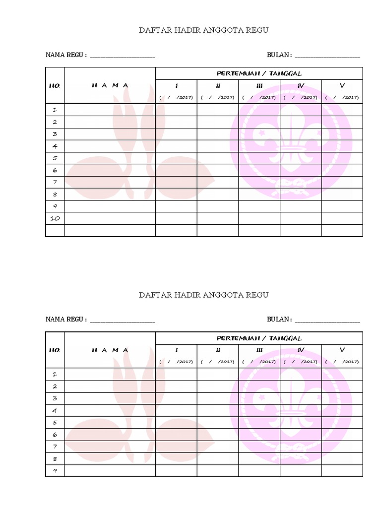 Daftar Hadir Anggota Regu Bulanan | PDF