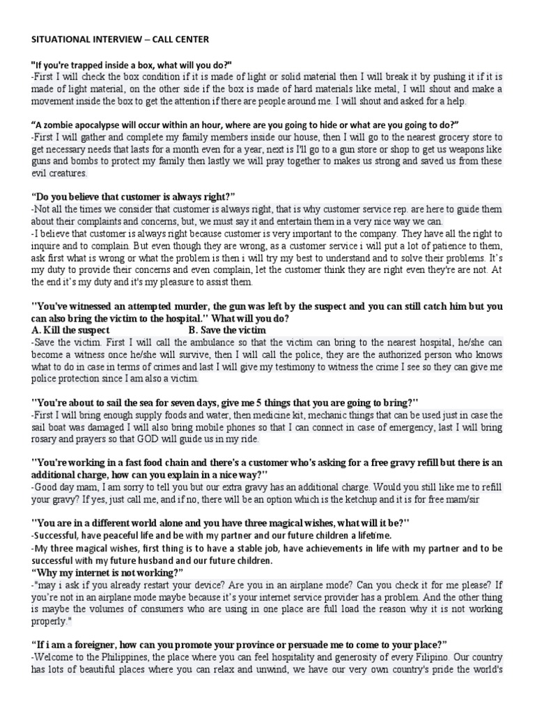 SITUATIONAL QUESTIONS - INTERVIEW | PDF