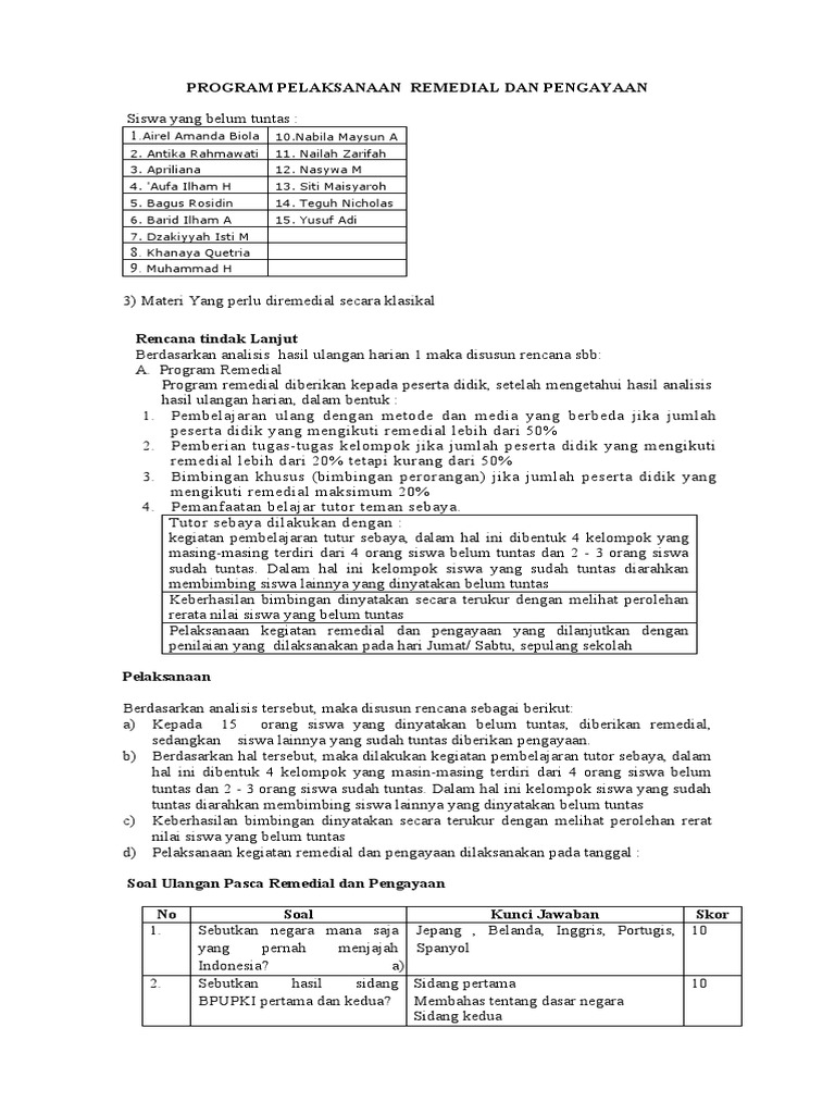 Program Remedial dan Pengayaan | PDF