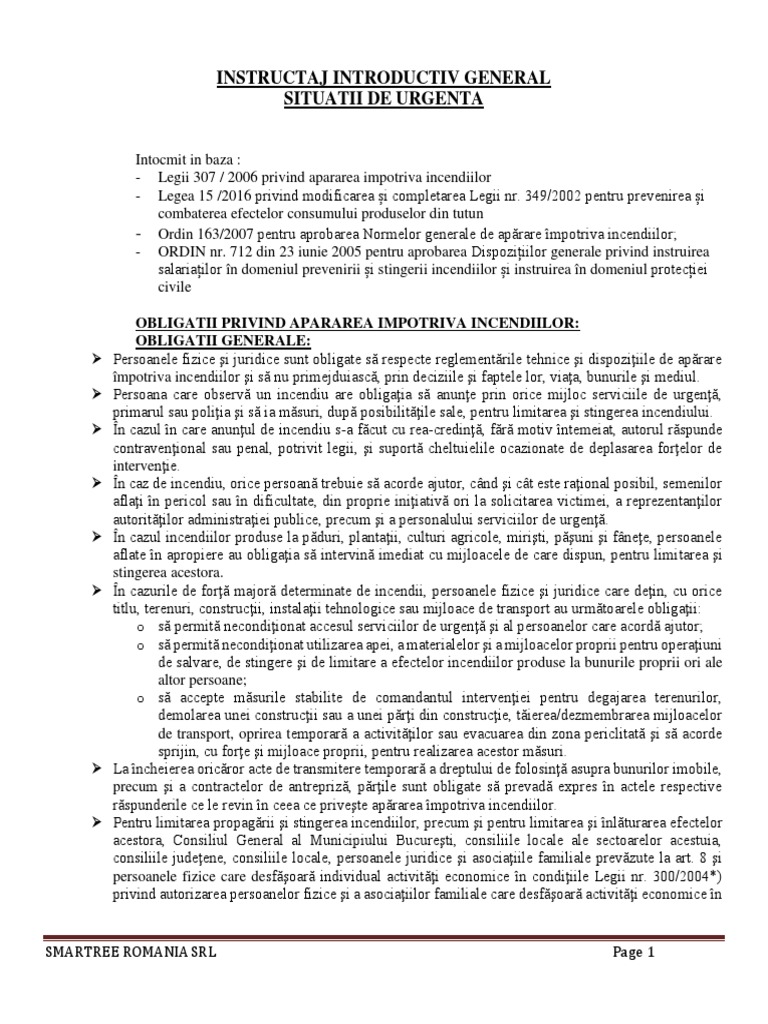 Instructaj Introductiv General Situatii de Urgenta | PDF