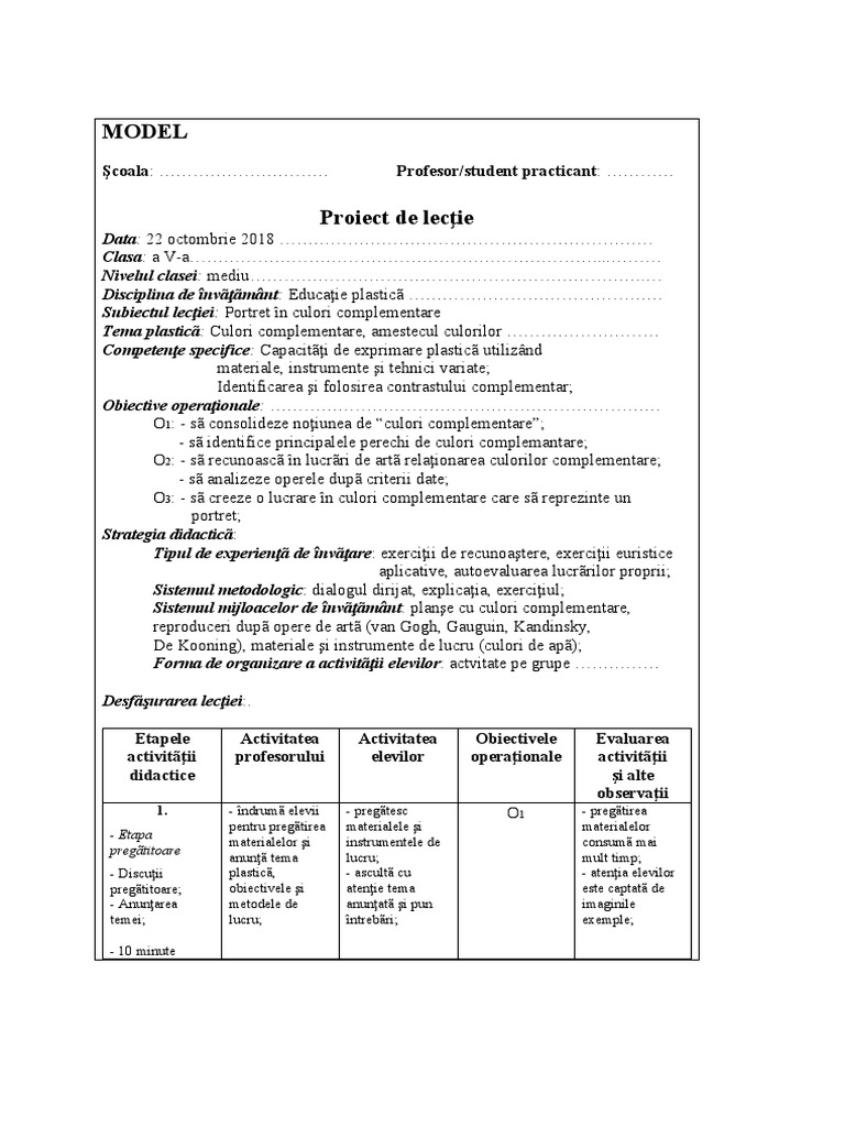 Plan de Lectie MODEL | PDF