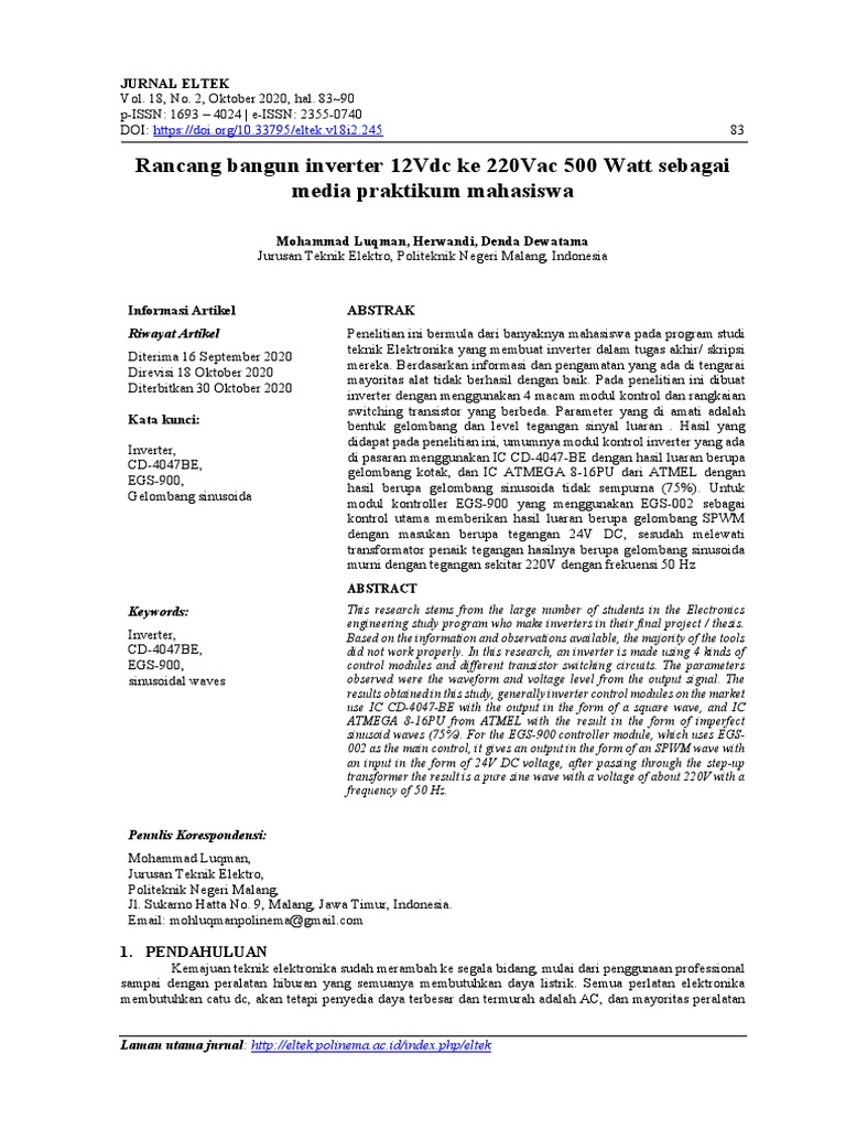 Rancang Bangun Inverter 12v-Dc Ke 220v-Ac 500 Watt | PDF | Teknologi