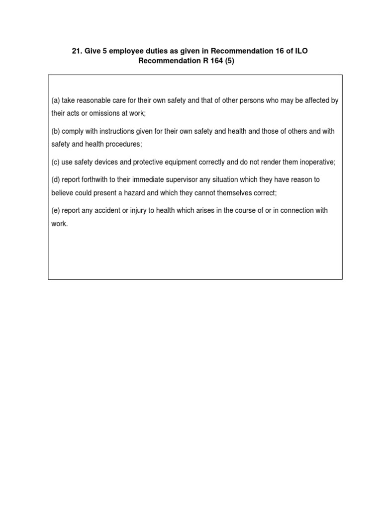 Employee Duties Under ILO R164 Recommendation | PDF
