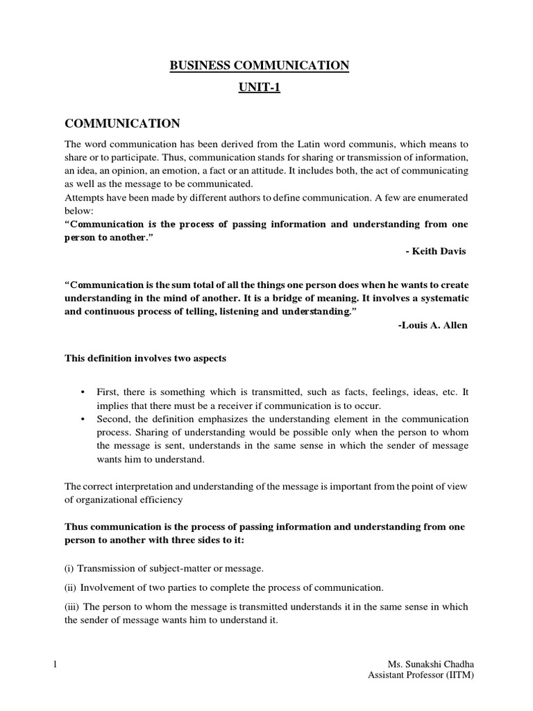 Unit 1 business communication notes word file pdf