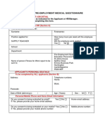 Sample Pre Employment Medical Form