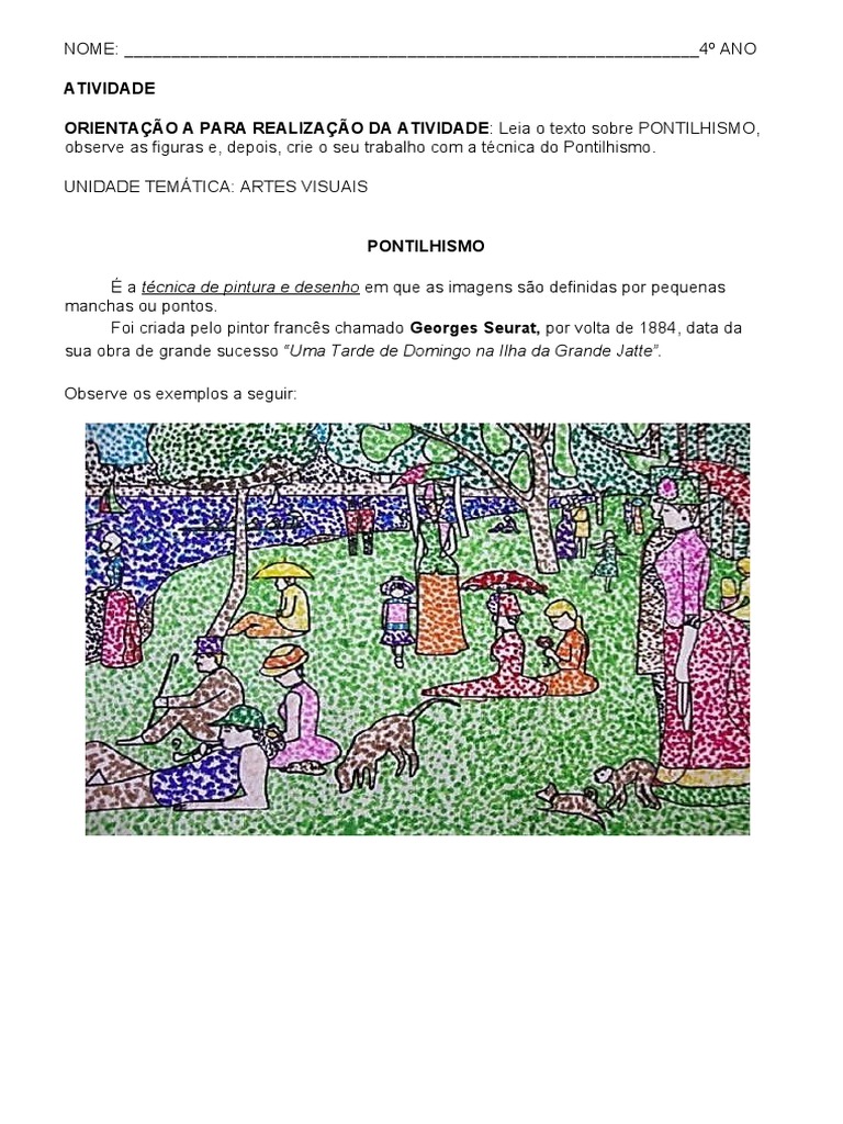 Atividade de Pontilhismo para 4º Ano | PDF