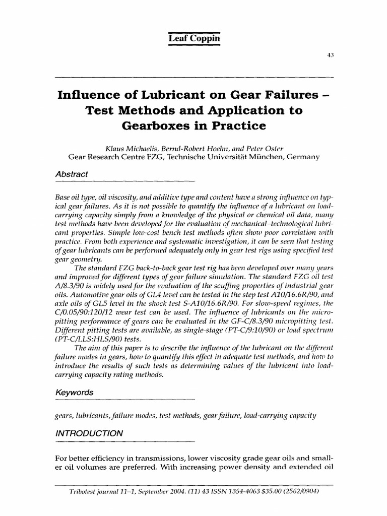 Influence of Lubricant On Gear Failures | PDF