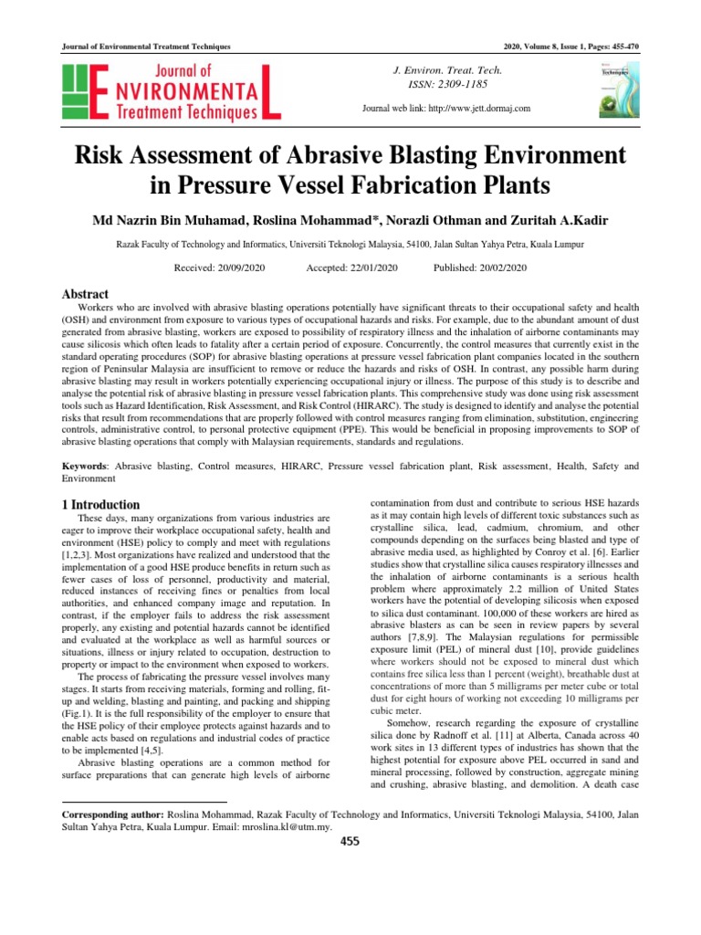 Abrasive Blasting Risk Assessment in Plants | PDF | Risk | Risk Assessment