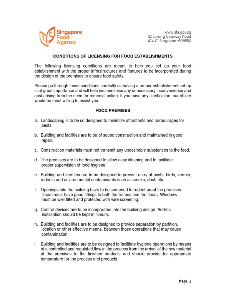 Licensing Condition Food Processing Establishment PDF Wall