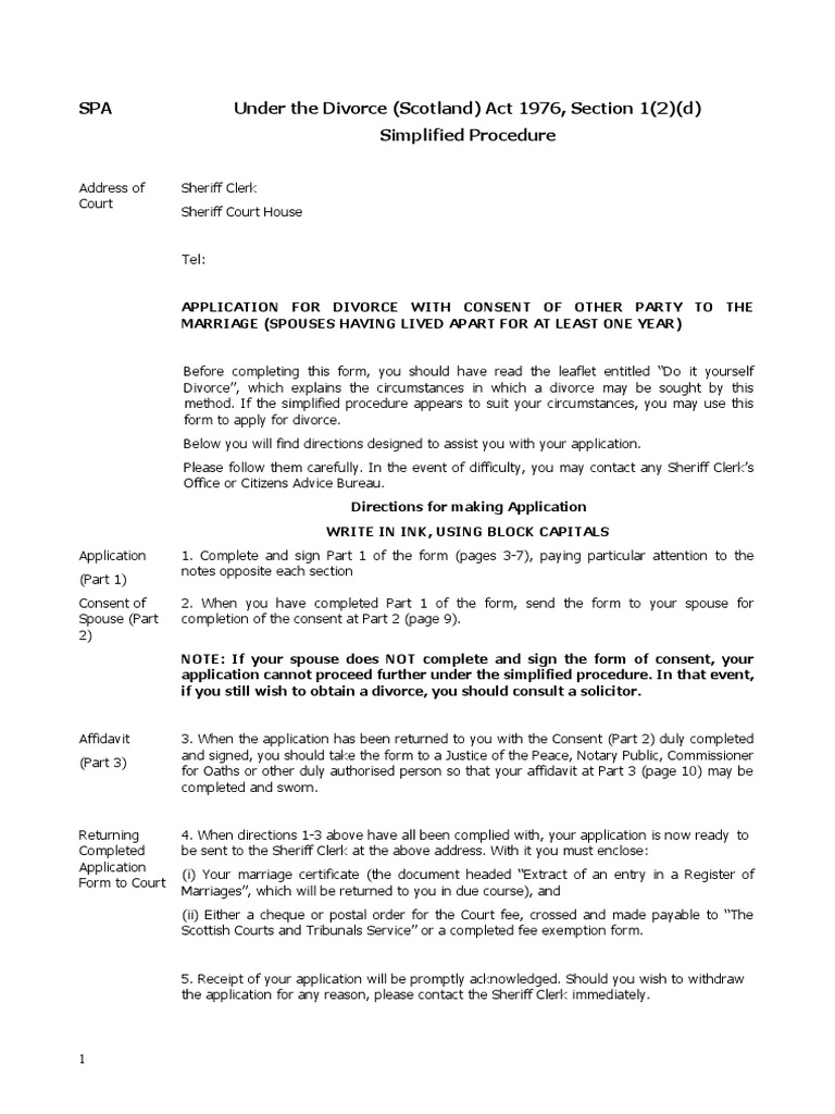 Simplified Divorce Application in Scotland | PDF | Divorce | Marriage