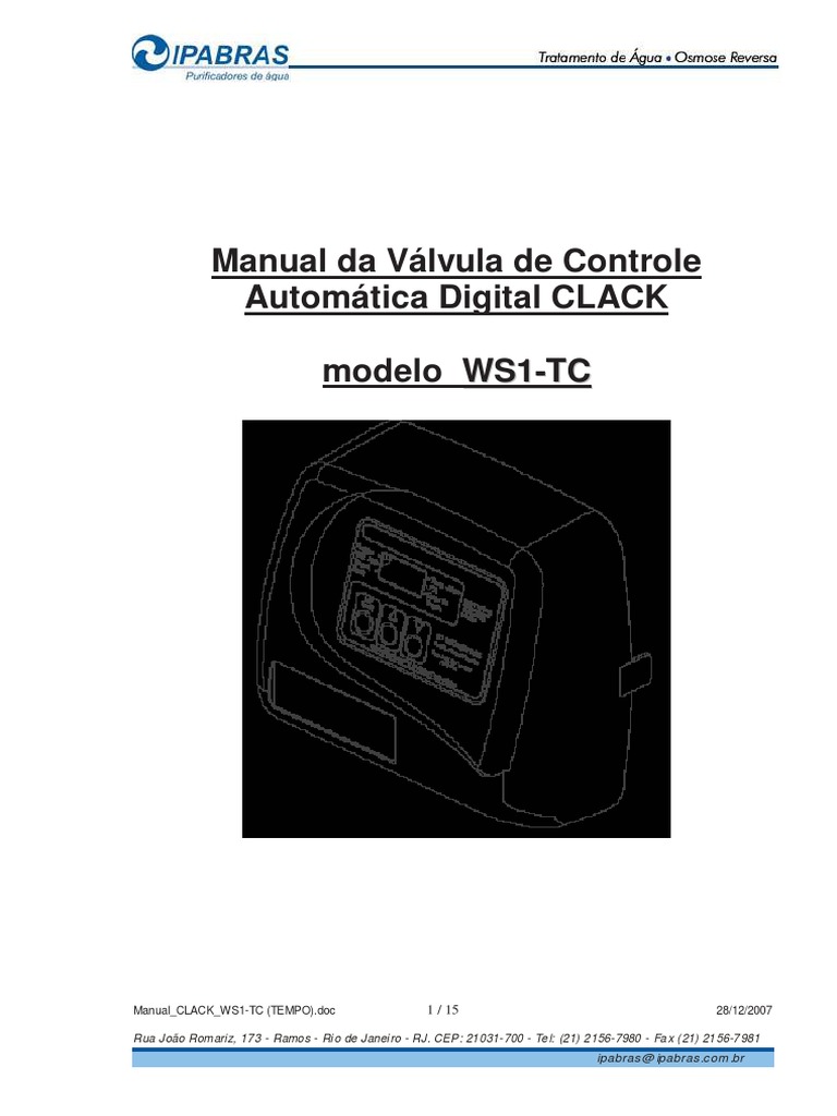 Manual da Válvula Clack WS1-TC | PDF