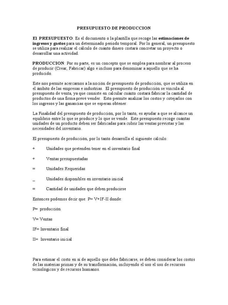 El Presupuesto de Produccion, Compras y Costeo de Materia Prima | PDF ...