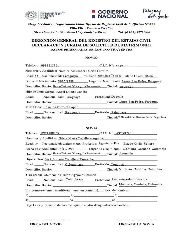 Formulario de Matrimonio | PDF | Instituciones sociales | Matrimonio, image size:768x1024