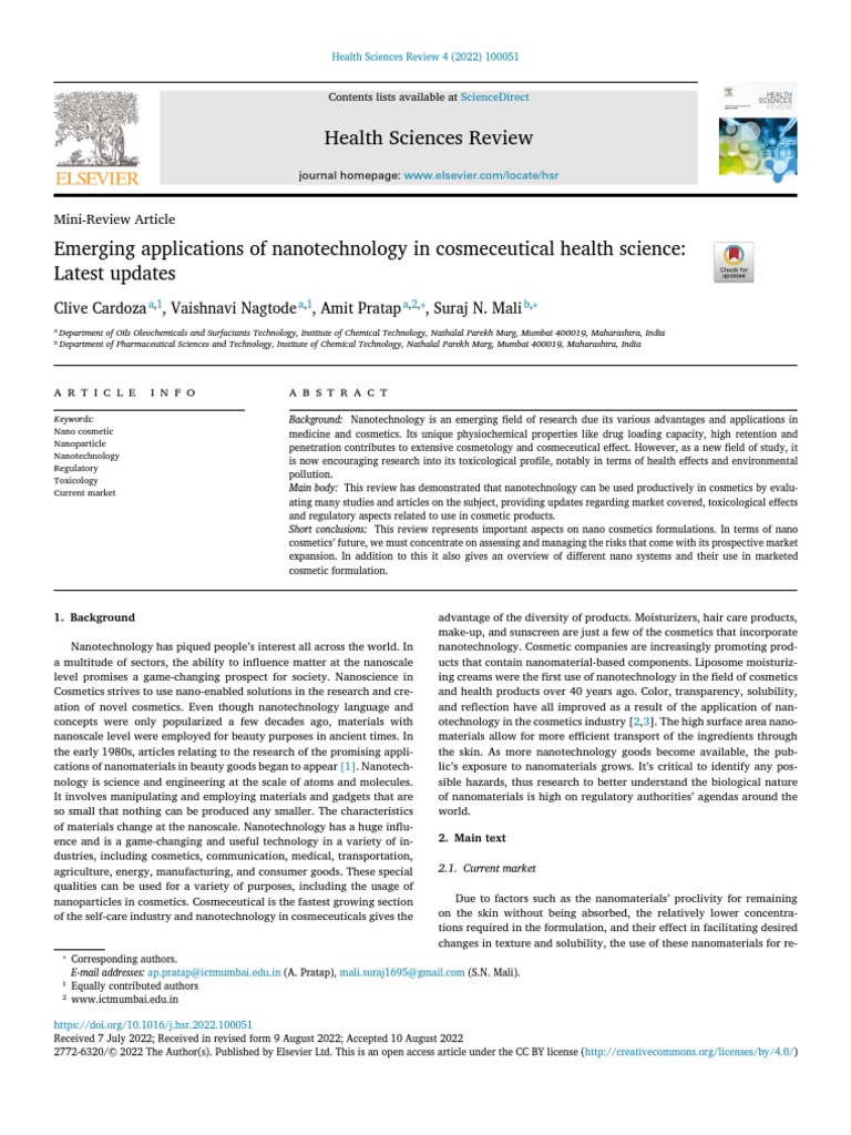 Emerging Applications of Nanotechnology in Cosmece - 230606 - 104554 | PDF