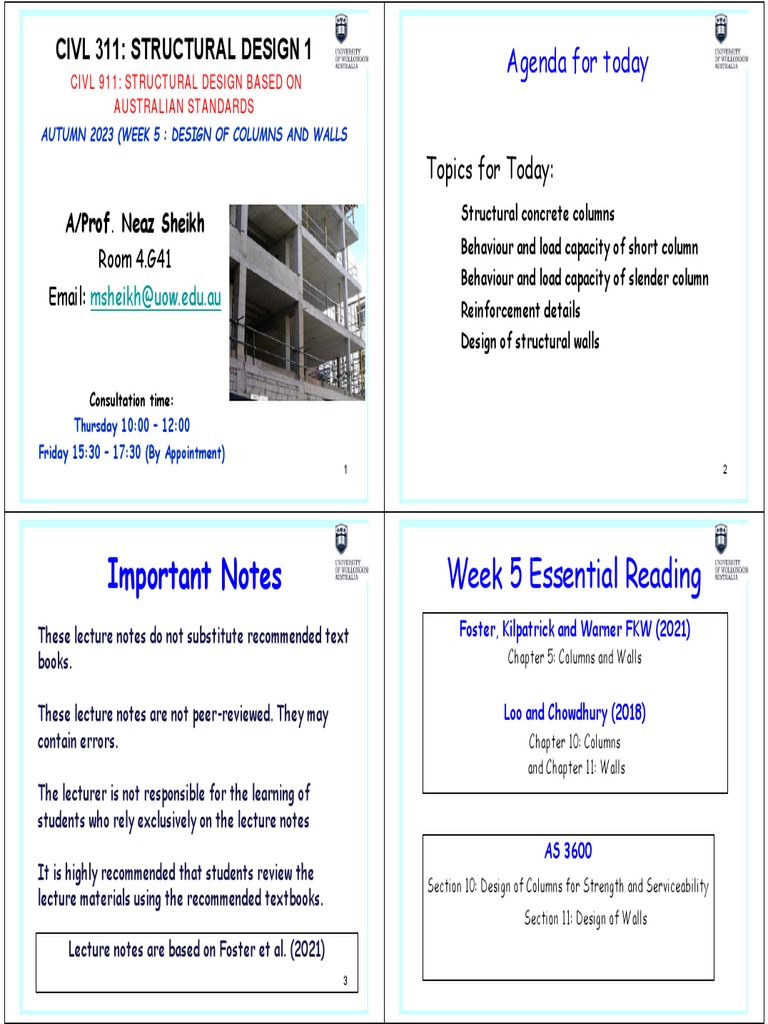 Structural Design of Columns & Walls | PDF | Bending | Column