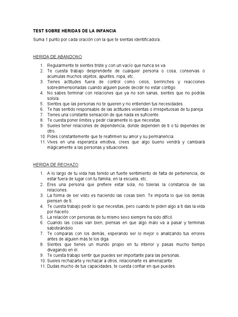 Test Sobre Heridas de La Infancia | PDF
