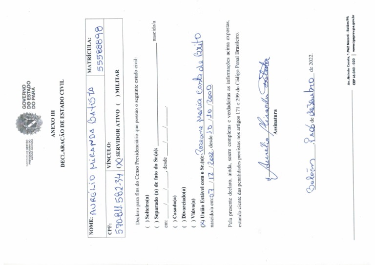 DECLARAÇÃO DE ESTADO CIVIL PDF