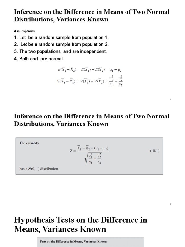 Difference in Means of Normal Distributions | PDF | Statistical ...