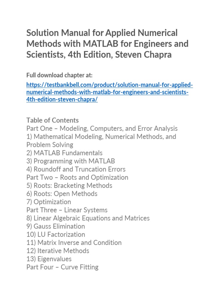 Solution Manual For Applied Numerical Methods With Matlab For Engineers