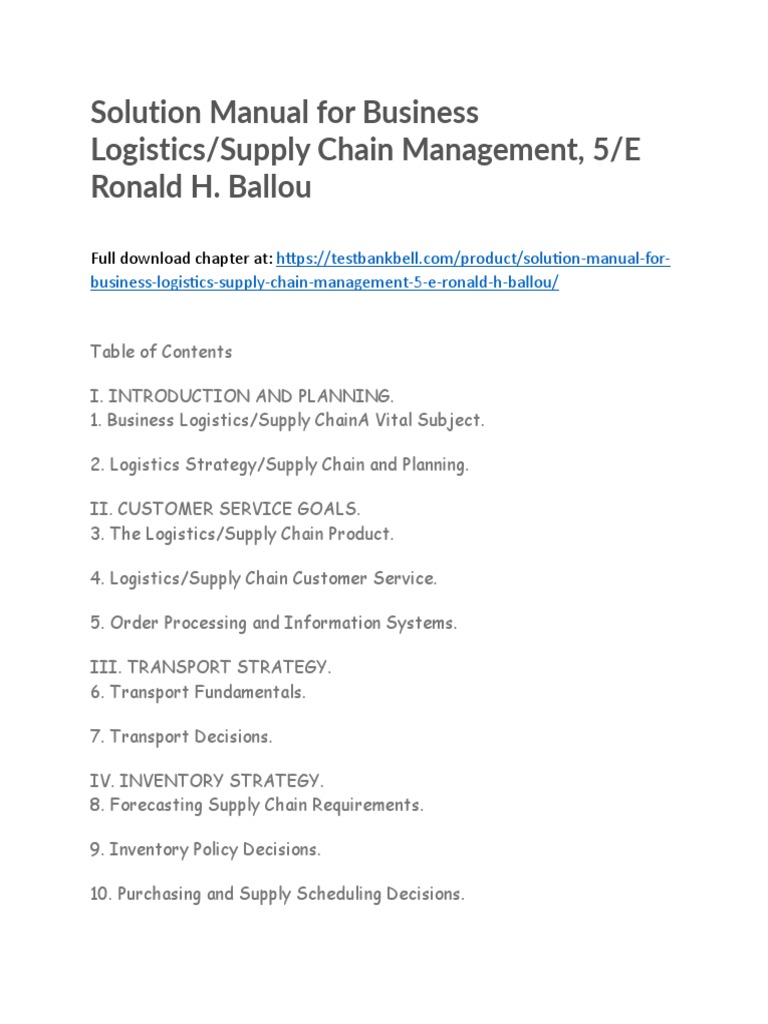 Solution Manual For Business Logistics Supply Chain Management 5 E 