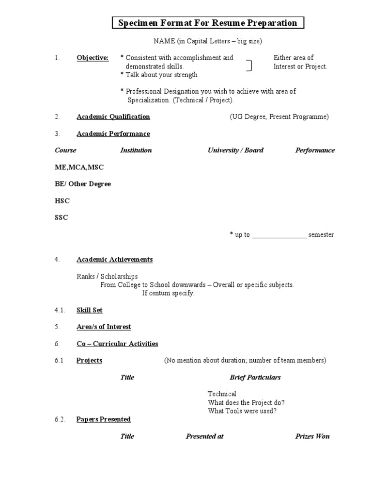 Specimen Format For Resume Preparation | PDF | Career & Growth | Business