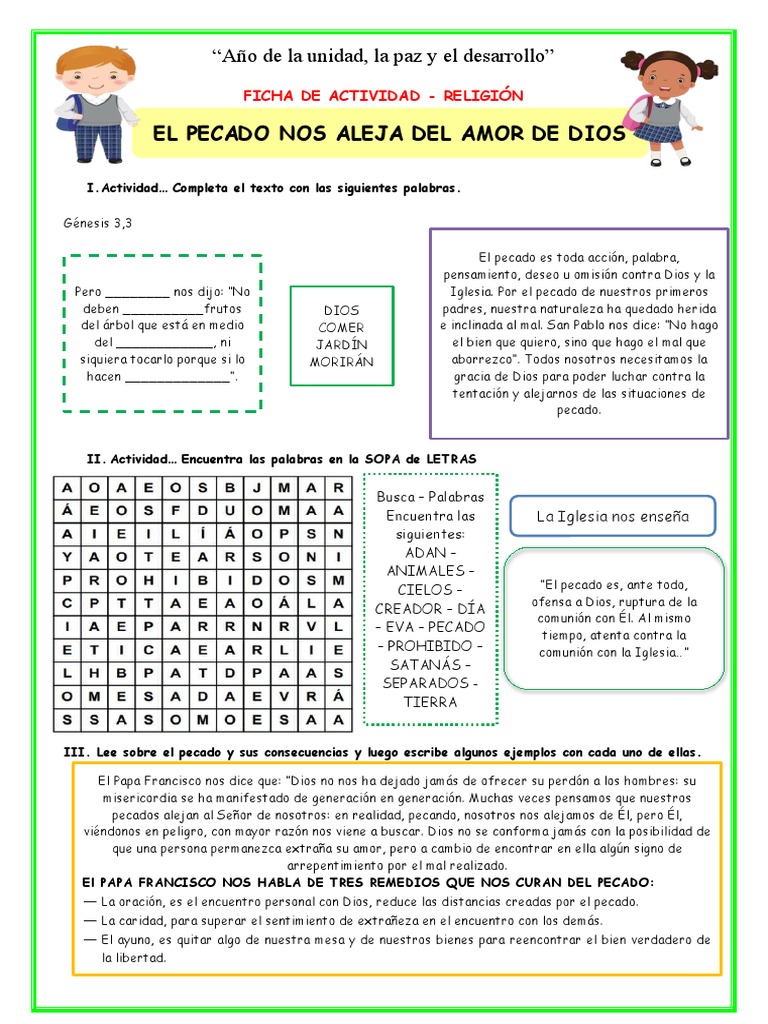 Actividades sobre el pecado y Dios | PDF | Pecado | Amor