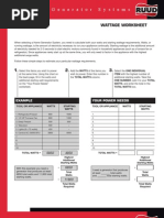 Home Generator Systems: Wattage Worksheet