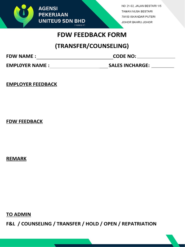 FDW Feedback & Counseling Form | PDF