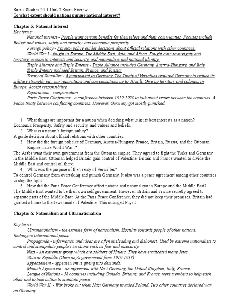 20-1 Unit 2 Exam Review | Download Free PDF | Treaty Of Versailles ...