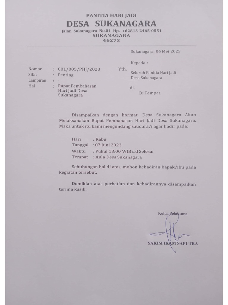 Surat Undangan Rapat Panitia | PDF