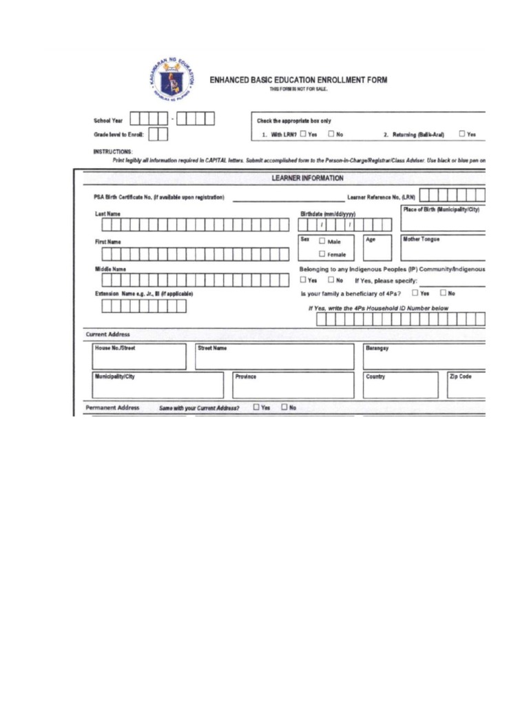 Deped enrollment form pdf