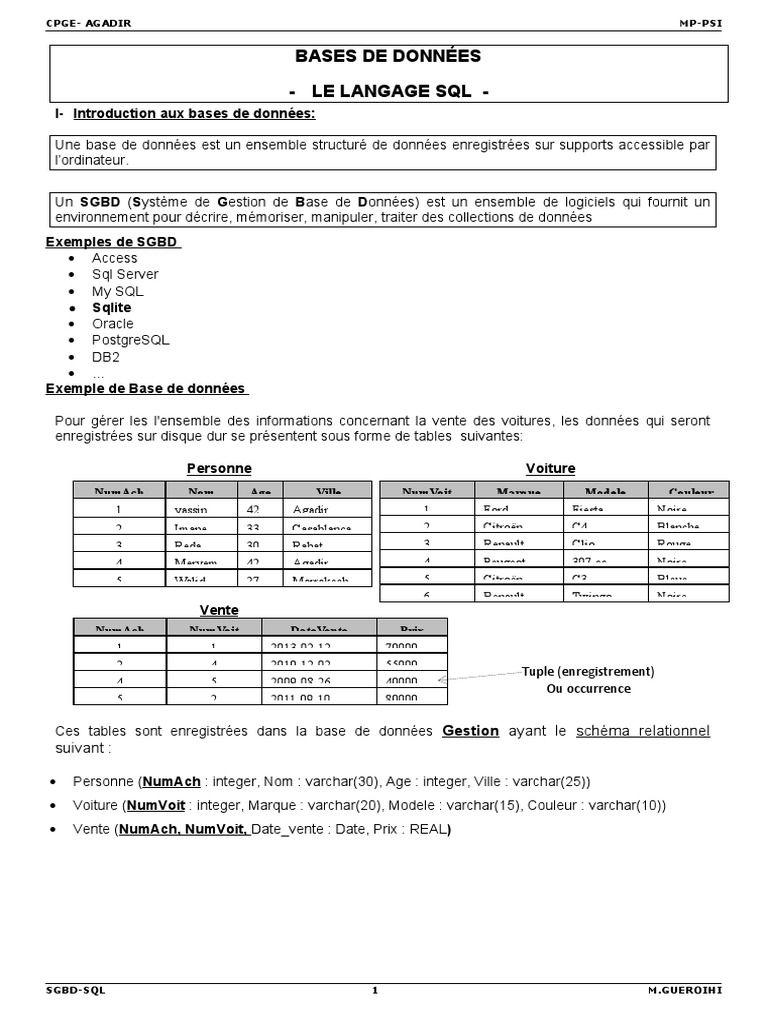 Introduction au langage SQL et SGBD | PDF | Bases de données | SQL