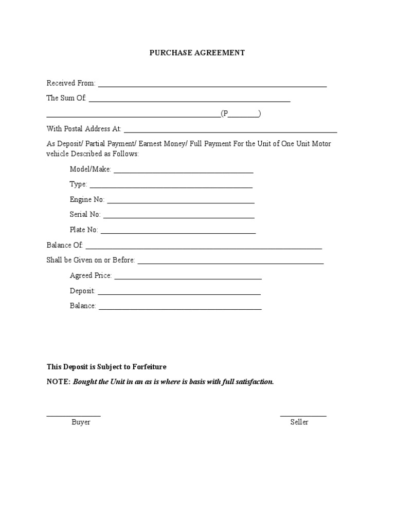 Motor Vehicle Purchase Agreement | PDF | Common Law | Market (Economics)