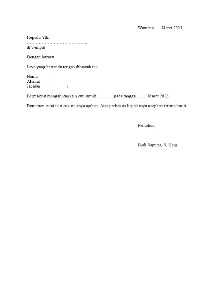 Surat Izin Cuti | PDF