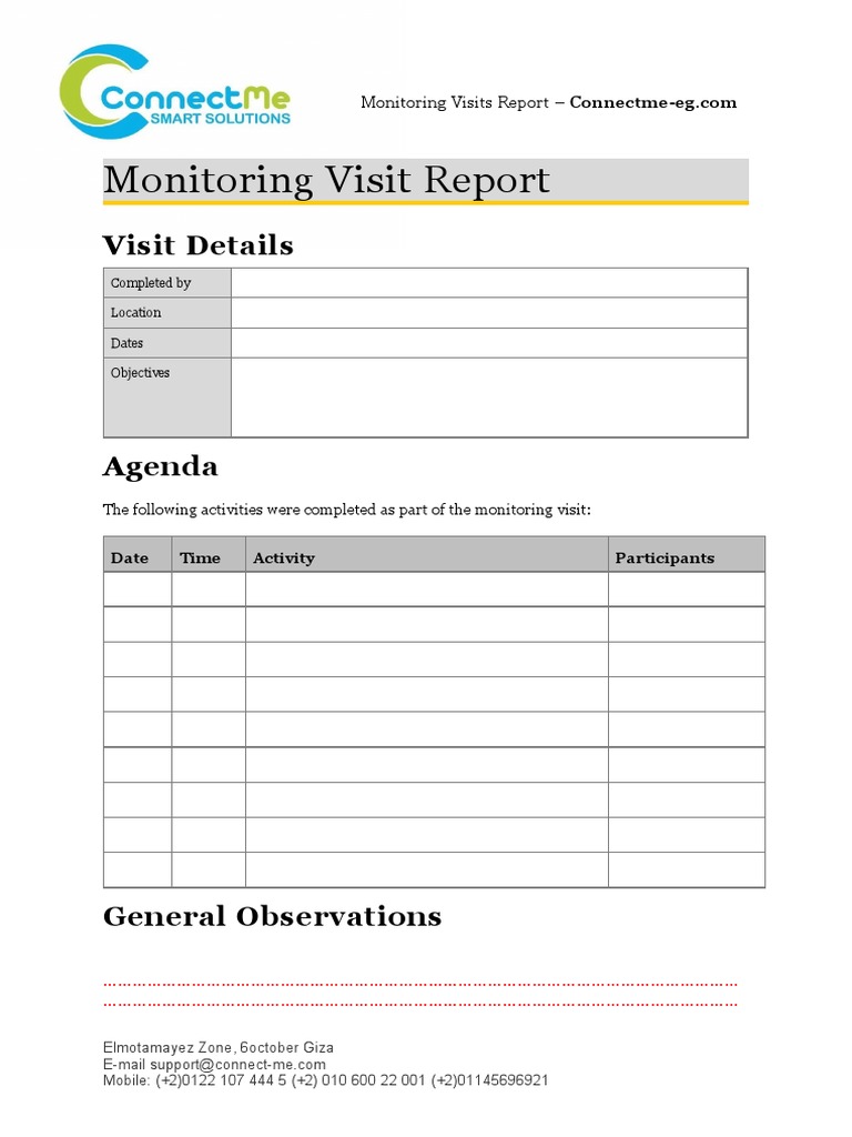 Monitoring Visit Report Template | PDF