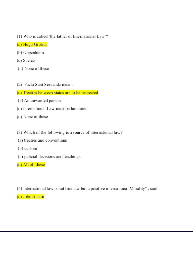 Public International Law MCQ For Law Exam | PDF