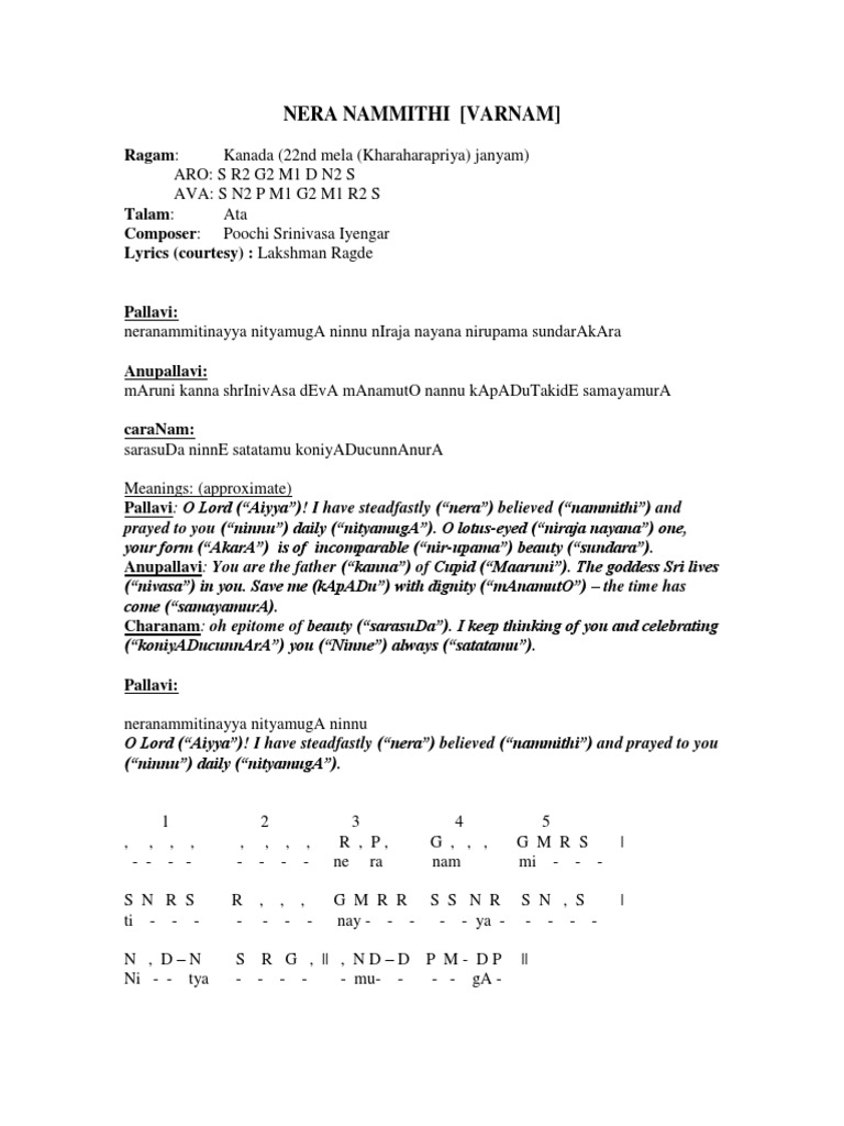 neranammithikanadaatavarnam PDF Classical And Art Music Traditions