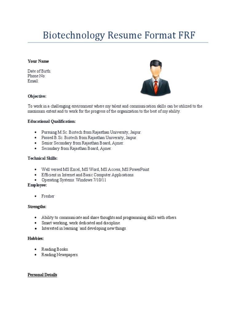 Biotech Resume Format for Freshers | PDF