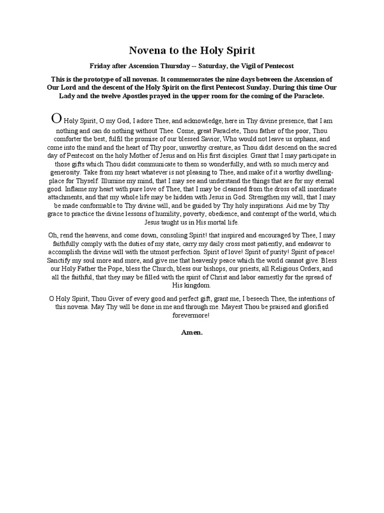 Novena To The Holy Spirit PDF Jesus Holy Spirit
