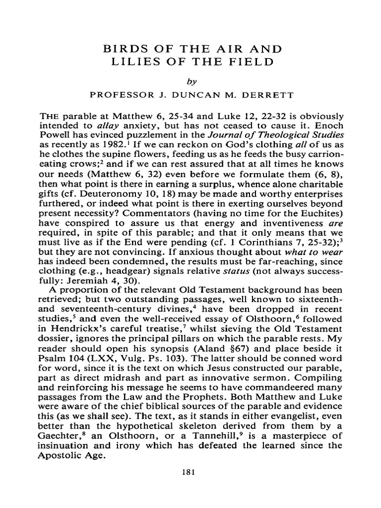 Birds of The Air and Lillies of The Field. J. Duncan M. Derrett PDF