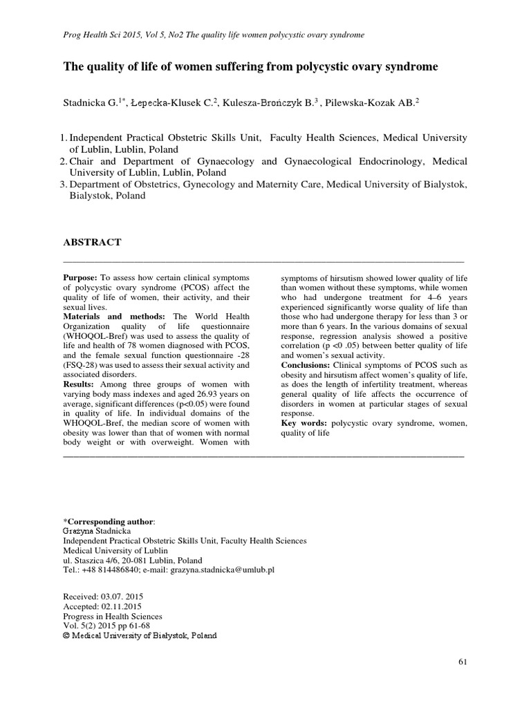 The Quality of Life of Women Suffer | PDF | Polycystic Ovary Syndrome ...