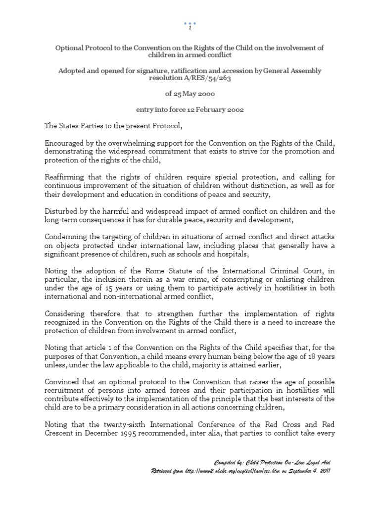 Rights of Children Involved in Armed Conflict | PDF | Treaty | Children ...