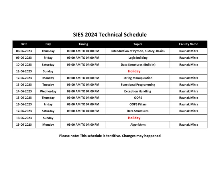 SIES 2024 - Technical Schedule | PDF | Technology & Engineering
