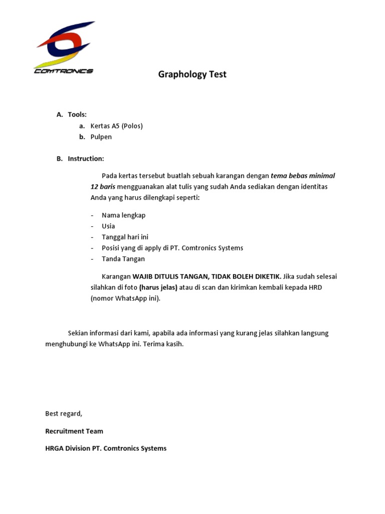 Tes Grafologi PT. Comtronics | PDF