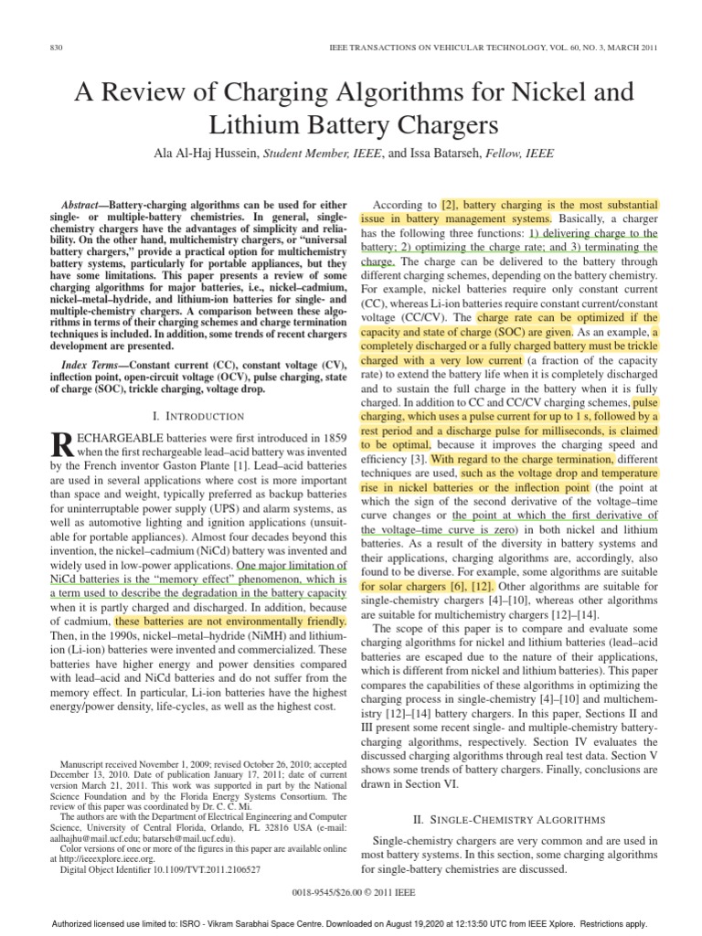 Charging Algorithms for Ni and Li Batteries | PDF | Rechargeable ...