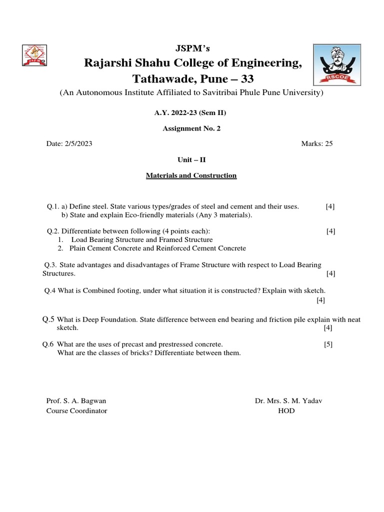 Engineering Assignment on Materials & Construction | PDF