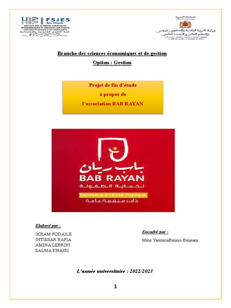 Projet sur l'Association Bab Rayan | PDF | Fonds des Nations unies pour ...