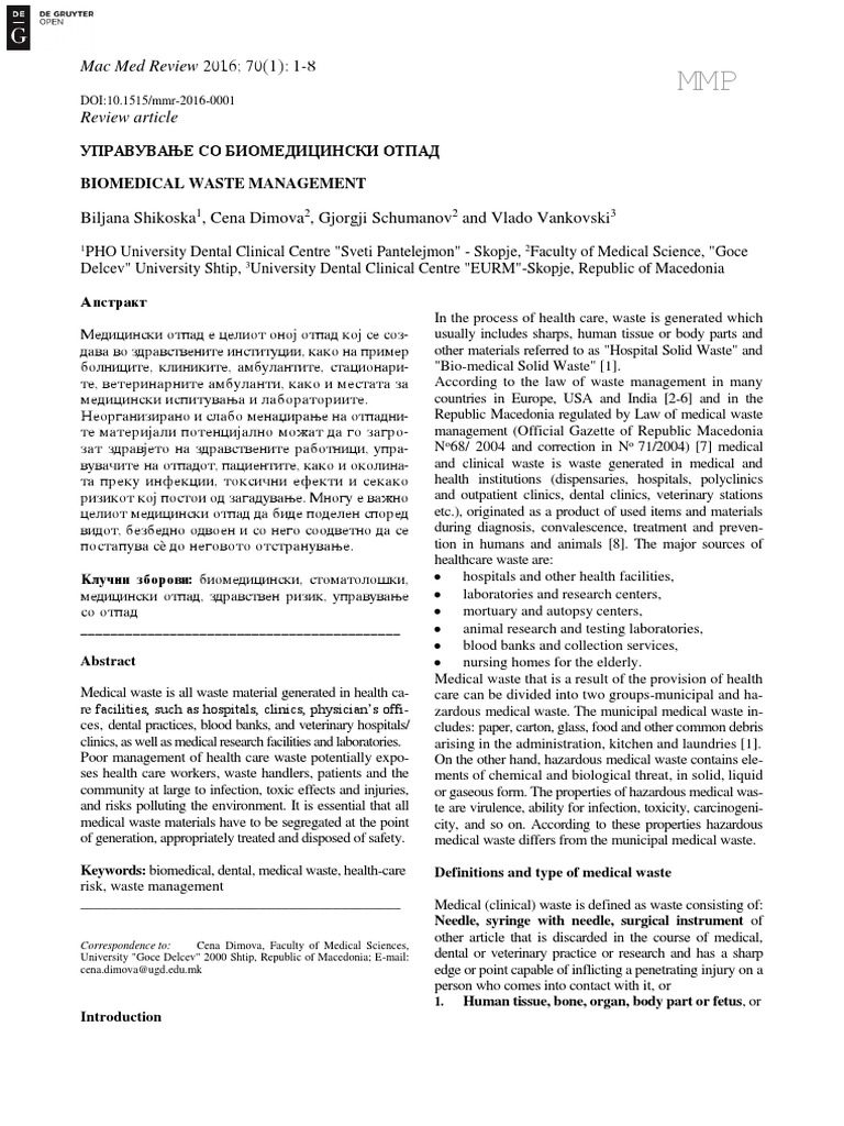 Biomedical Waste Management PDF Waste Health Care
